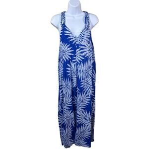 C&C California Linen Racerback Tropical Maxi Dress XL Floral Blue Pockets Beach